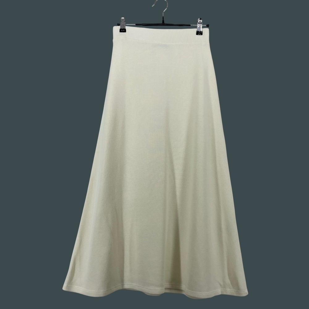 Zara Size Small Midi Skirt Cream Knit A-Line Elastic Waist Womens